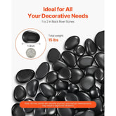 15 lbs Natural River Rocks 1 to 2 inch Smooth Black Pebble Stones for Garden Decor and Landscaping